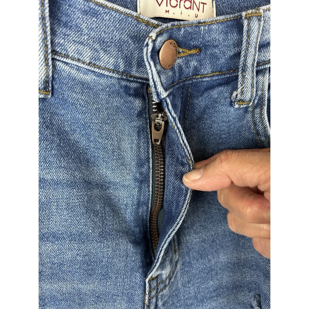 Vibrant MIU Jeans Women Size 11 Distressed High Waist Blue Straight Leg‎ 29x32 - Picture 12 of 16